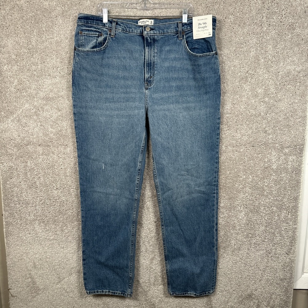 Abercrombie & Fitch Women's The 90s Straight Ultra High Rise Blue Jeans NWT 34